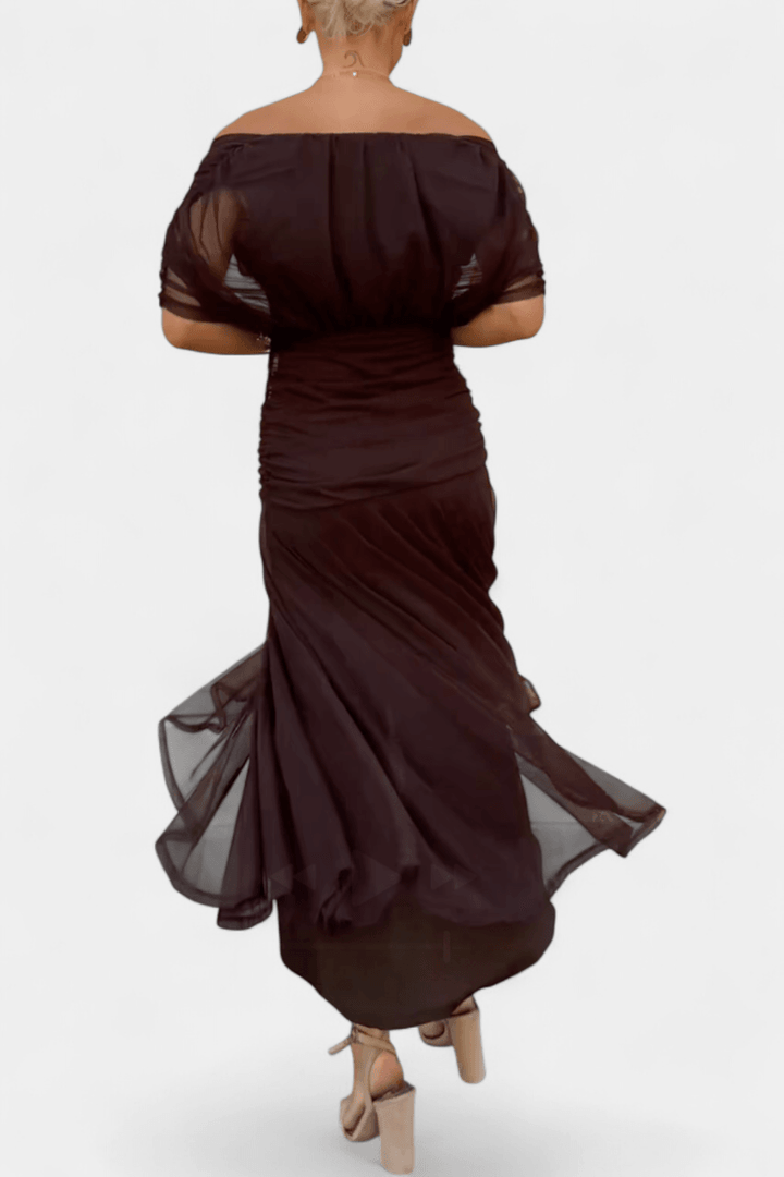 Eryzziah | Woman’s Elegant Off Shoulder Ruched Maxi Dress Wedding Guest Dress