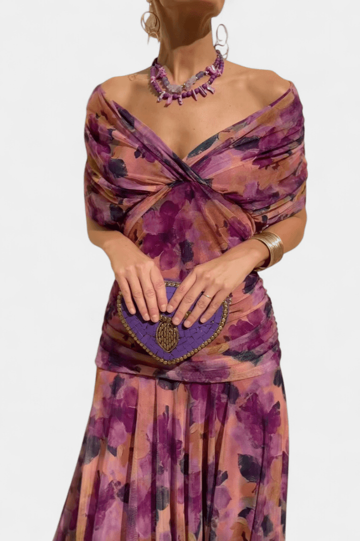 Eryzziah | Woman’s Elegant Off Shoulder Ruched Maxi Dress Wedding Guest Dress