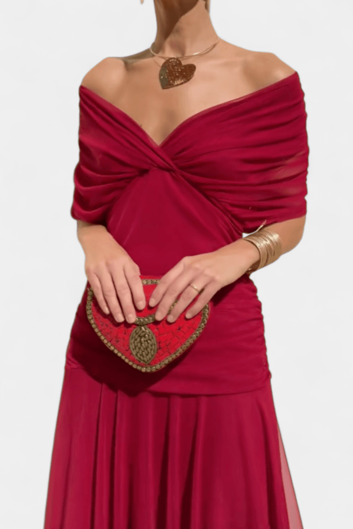 Eryzziah | Woman’s Elegant Off Shoulder Ruched Maxi Dress Wedding Guest Dress