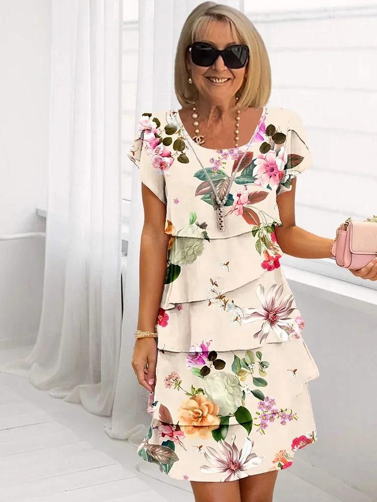 Mia| Woman’s Ruffled Floral Pleated Midi Dress