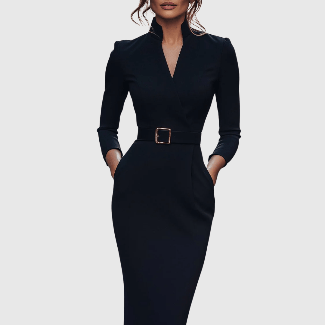 Claribel | Elegant Belted Bodycon Midi Dress for Women