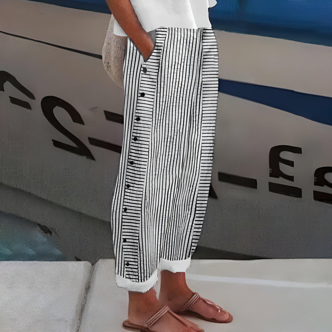 Barbara | Woman’s Striped Wide Leg Cropped Trousers with Side Pockets