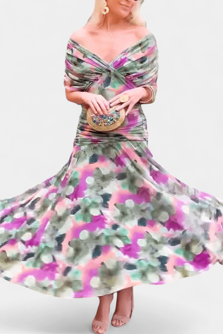 Eryzziah | Woman’s Elegant Off Shoulder Ruched Maxi Dress Wedding Guest Dress