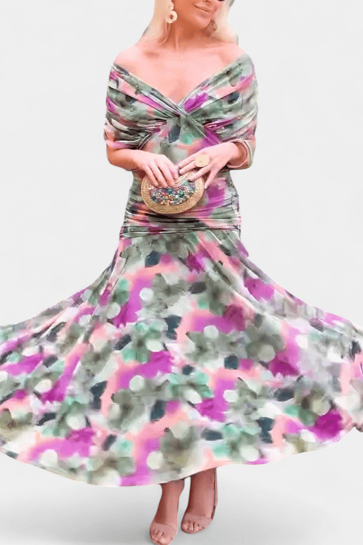 Eryzziah | Woman’s Elegant Off Shoulder Ruched Maxi Dress Wedding Guest Dress