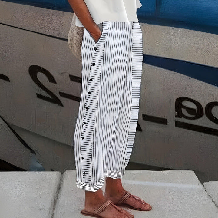 Barbara | Woman’s Striped Wide Leg Cropped Trousers with Side Pockets