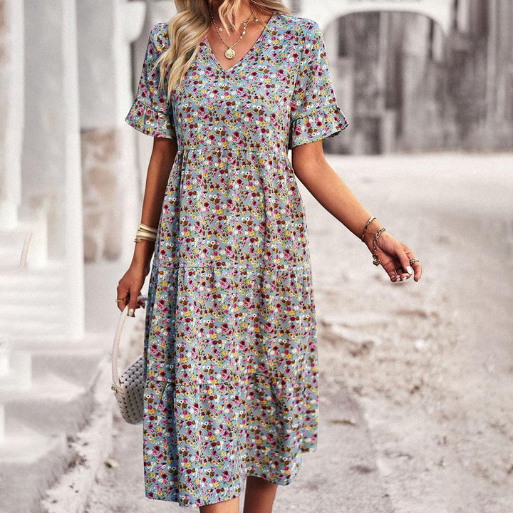 Lauren | Women's V-Neck Ruffle Sleeve Midi Dress