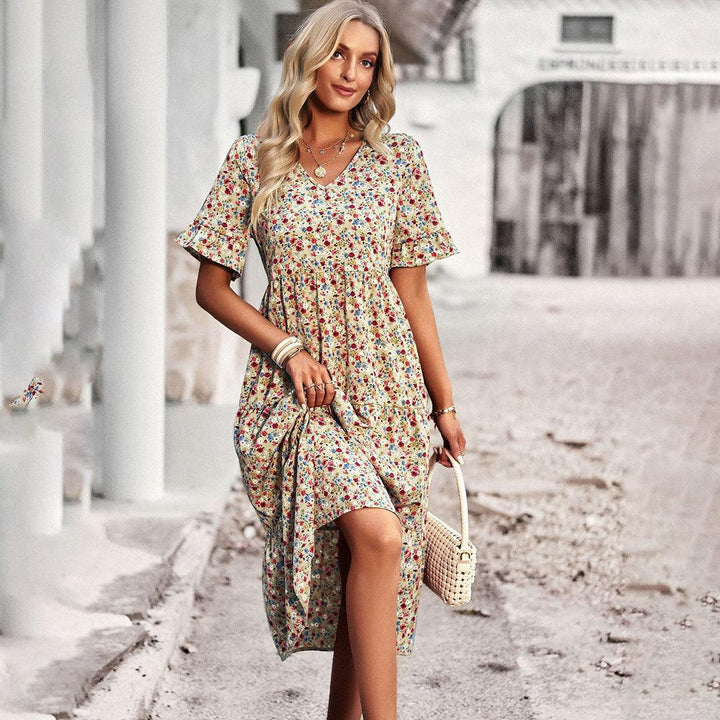 Lauren | Women's V-Neck Ruffle Sleeve Midi Dress