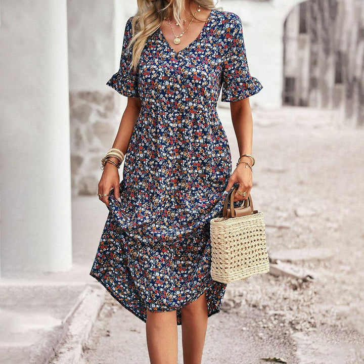 Lauren | Women's V-Neck Ruffle Sleeve Midi Dress