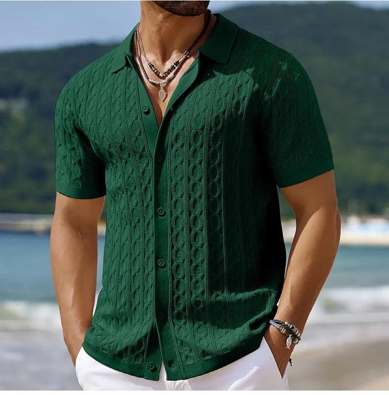 Marco | Men's Button-Down Textured Polo Shirt