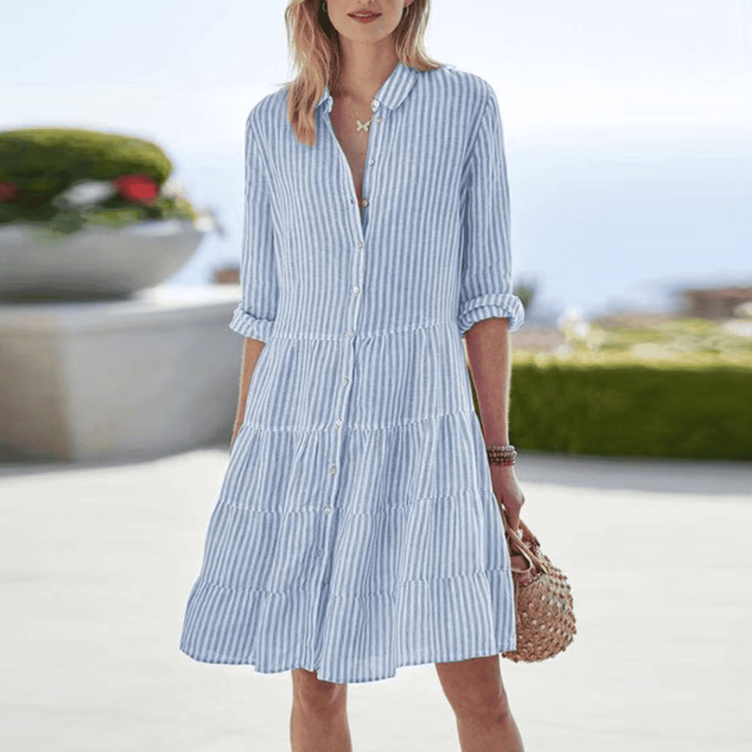Cassandra| Woman’s Breezy Striped Dress With Buttons