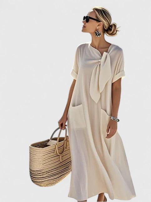 Antonina | Woman’s Tie Neck Maxi Dress with Pockets