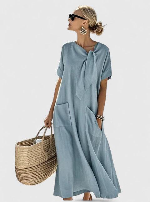 Antonina | Woman’s Tie Neck Maxi Dress with Pockets