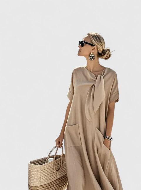 Antonina | Woman’s Tie Neck Maxi Dress with Pockets
