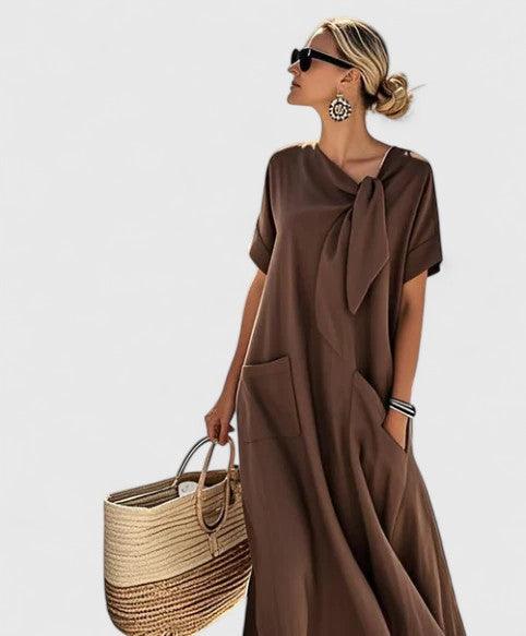 Antonina | Woman’s Tie Neck Maxi Dress with Pockets