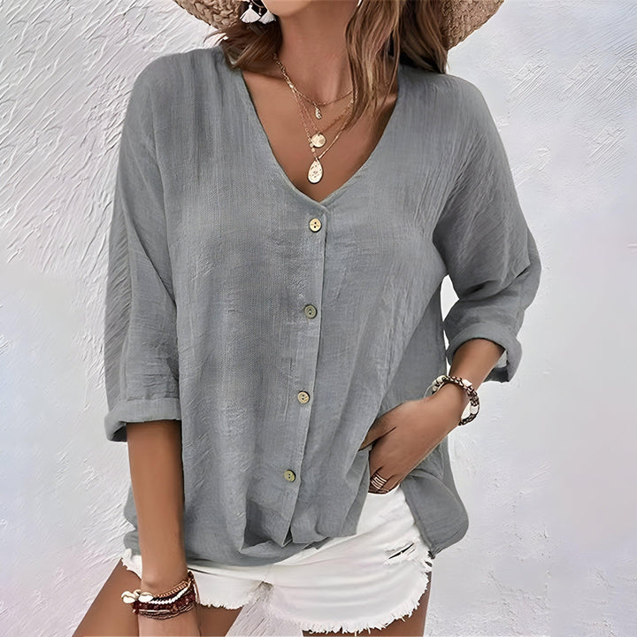 Marcia | Woman’s  Relaxed Button-Up Long Sleeve Faded wash Blouse